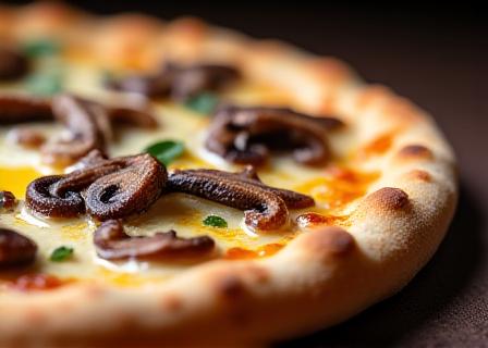 White base pizza with truffle oil and mushrooms